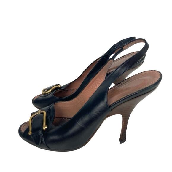 YVES SAINT LAURENT Black Leather Sling Back Heels - Size 36.5 - Picture 6 of 14